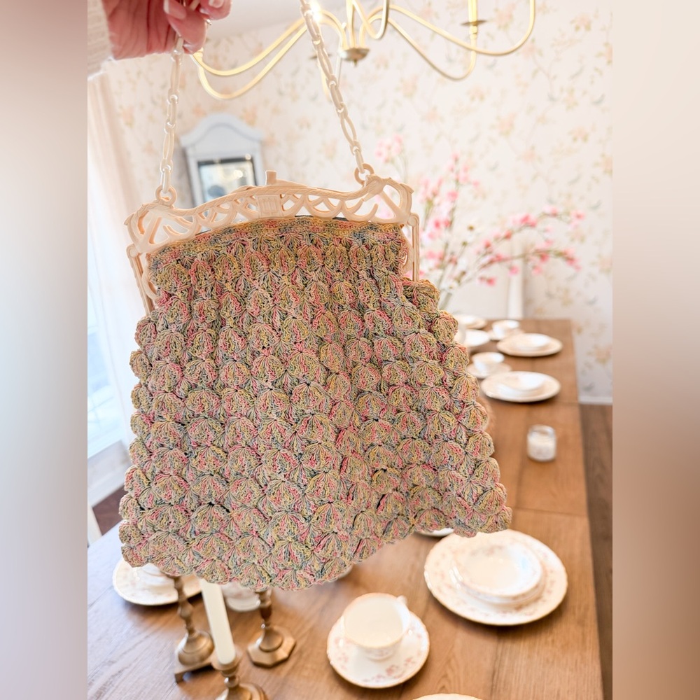 Vintage 1920s-1930s Art Deco Crochet Handbag with Celluloid Frame Bridgerton